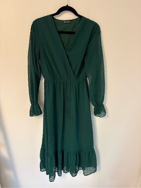 Green Swiss Dot Wrap Dress BTFBM
